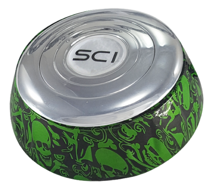 Skull Green 18" Printed Wood Rim Chrome 4 Spoke  -  537-3037-77502