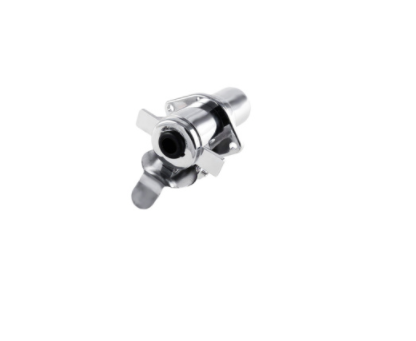6-pole round chrome metal trailer plug connector set with male and female plugs, die-cast with spring-loaded socket cover.