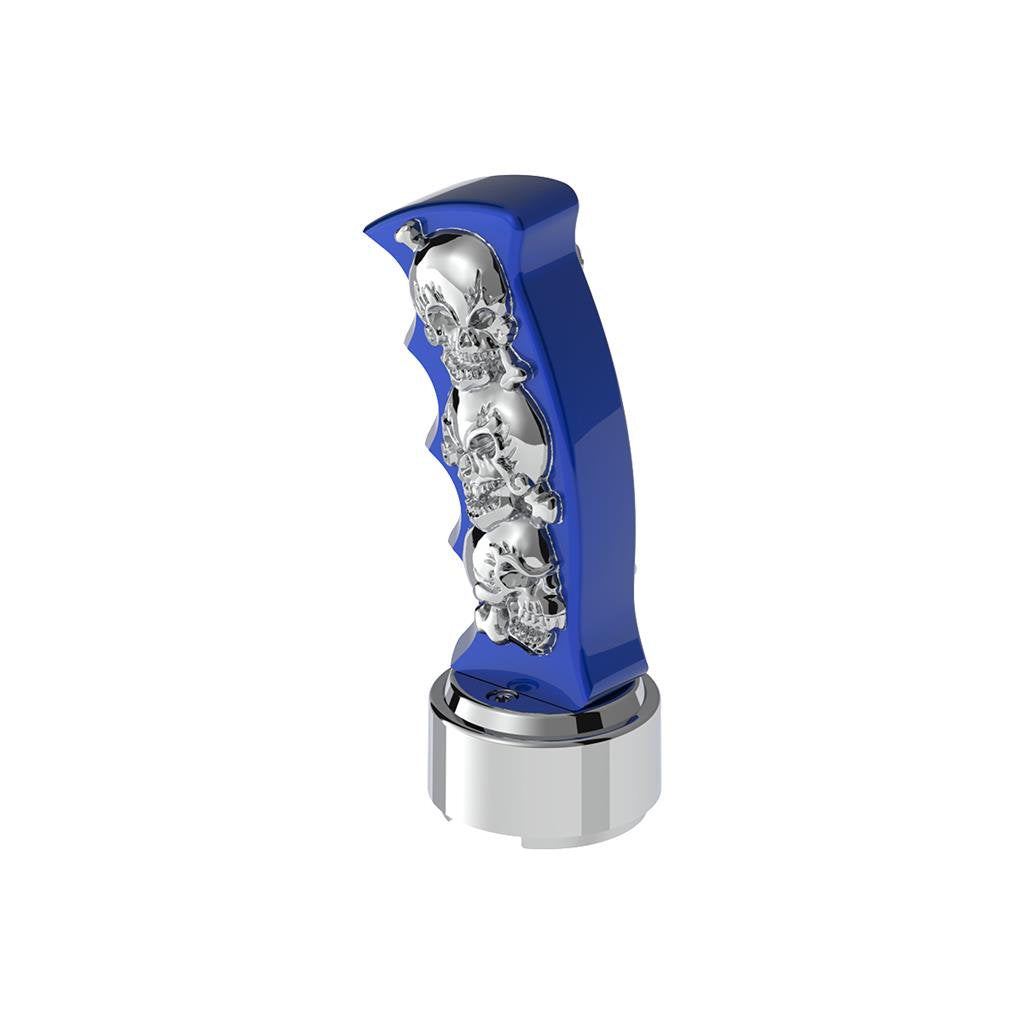 Thread-On Skulls Pistol Grip Gearshift Knob With Chrome 9/10 Speed Adapter Indigo Blue With Chrome Skulls - 70835