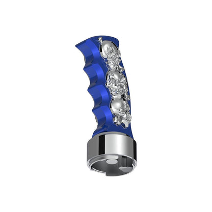 Thread-On Skulls Pistol Grip Gearshift Knob With Chrome 9/10 Speed Adapter Indigo Blue With Chrome Skulls - 70835