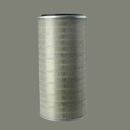 P181186 round heavy-duty air filter for diesel engines with cellulose media and steel liner.