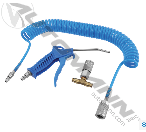 Cabin Blow Gun Kit with 16ft coiled air line and pistol grip blow gun – universal truck cleaning tool.