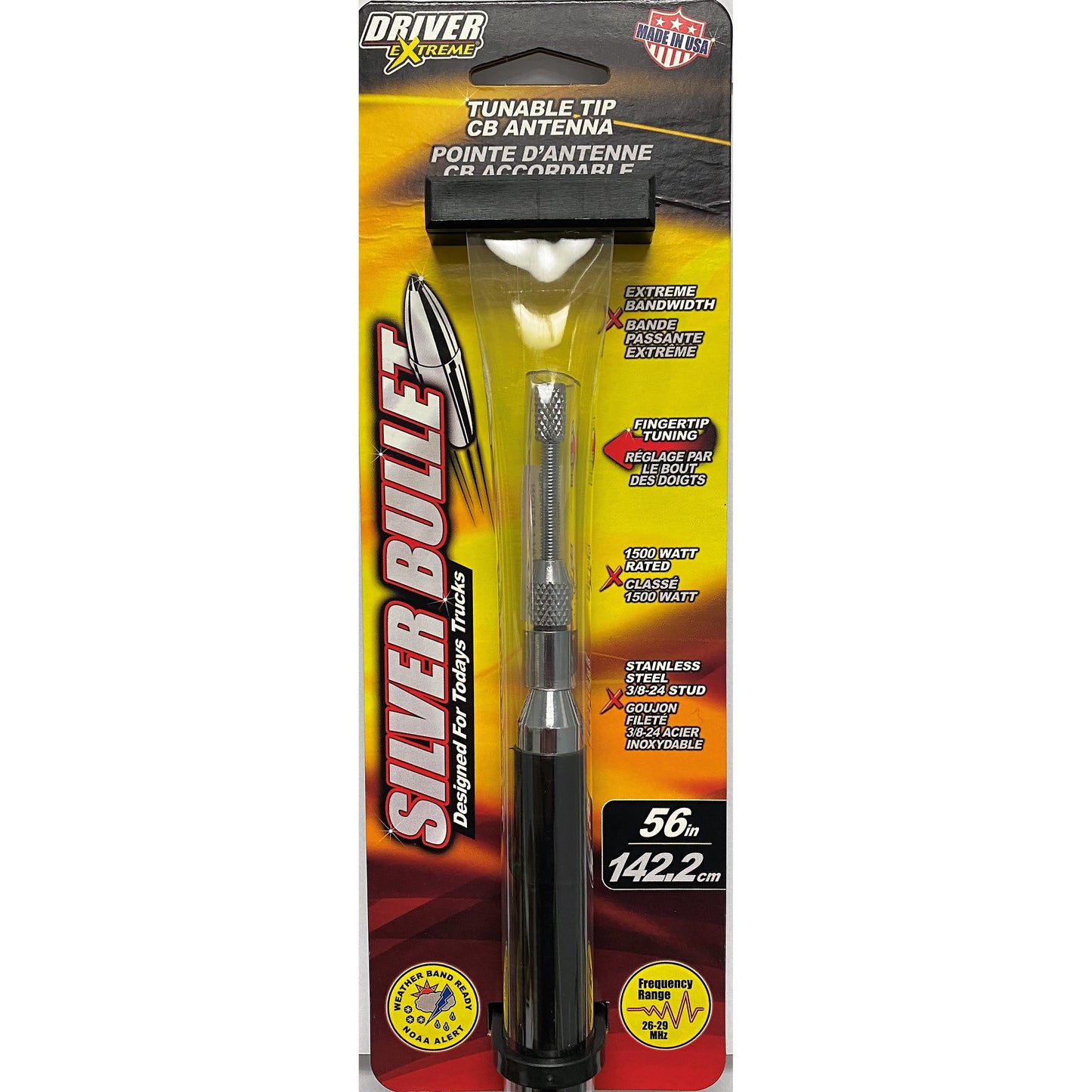 56 Inch  Silver Bullet Fiberglass CB Antenna Black  -  DRX-4561