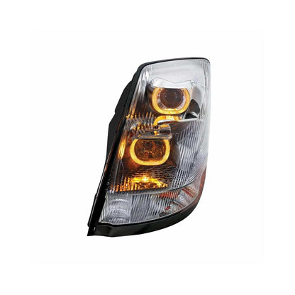 Chrome Projection Headlight w/ Amber LED Light Bar for 2003-2017 Volvo VN/VNL Driver - 31230