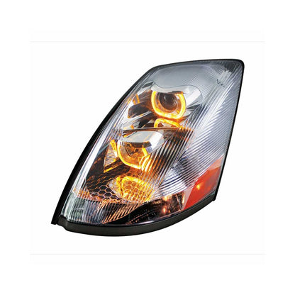Chrome Projection Headlight w/ Amber LED Light Bar for 2003-2017 Volvo VN/VNL Driver - 31230