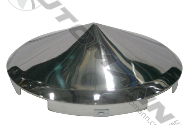 Pointed stainless steel front hub cap with 4-notch design and 7/16-inch lip for steel wheels