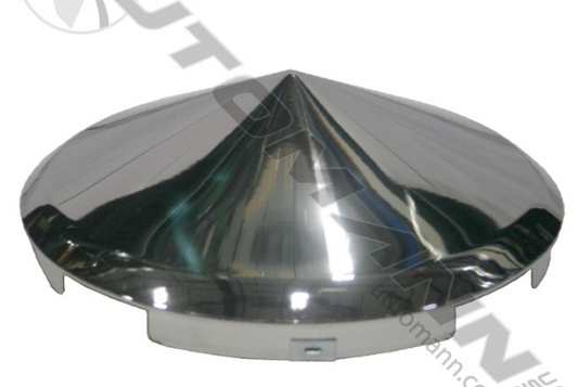 Pointed stainless steel front hub cap with 4-notch design and 7/16-inch lip for steel wheels
