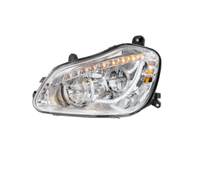 High power 45 LED chrome headlight with sequential turn signal, fits driver side of 2013–2021 Kenworth T680