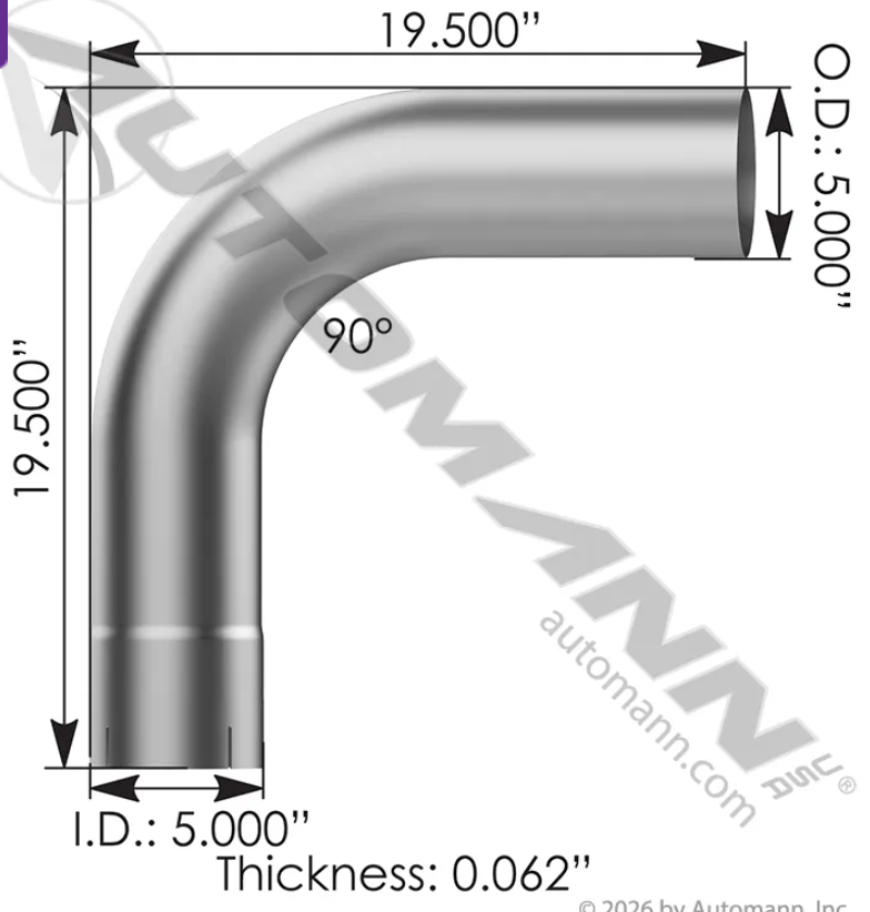 Exhaust Elbow 90 Deg 5in ID-OD - 562.U4590E20A