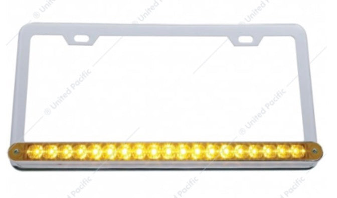 Chrome License Plate Frame With 19 LED 12" Reflector Light Bar - Amber/Amber LED Lens  -  37946