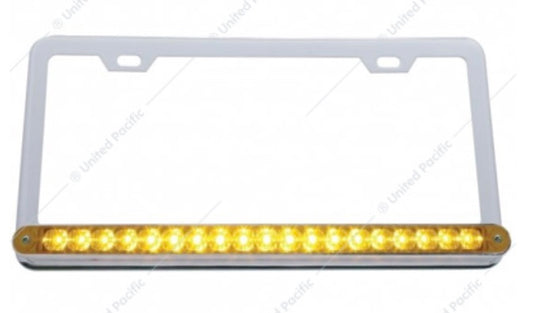 Chrome License Plate Frame With 19 LED 12" Reflector Light Bar - Amber/Amber LED Lens  -  37946