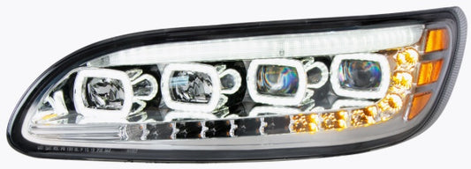 Chrome Quad-LED Headlight With LED DRL & Seq. Signal For 2005-2015 Peterbilt 386 (Driver) - 35841