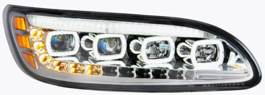 Chrome Quad-LED Headlight With LED DRL & Seq. Signal For 2005-2015 Peterbilt 386 (Passenger) - 35842