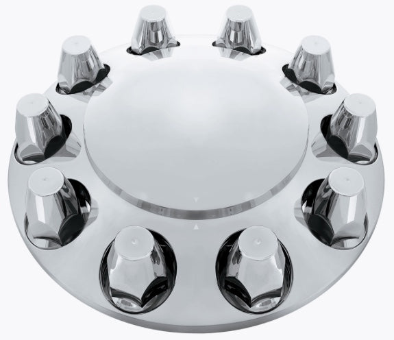 Dome Front Axle Cover With 33mm Standard Style Push-On Nut Covers - Chrome - 10135