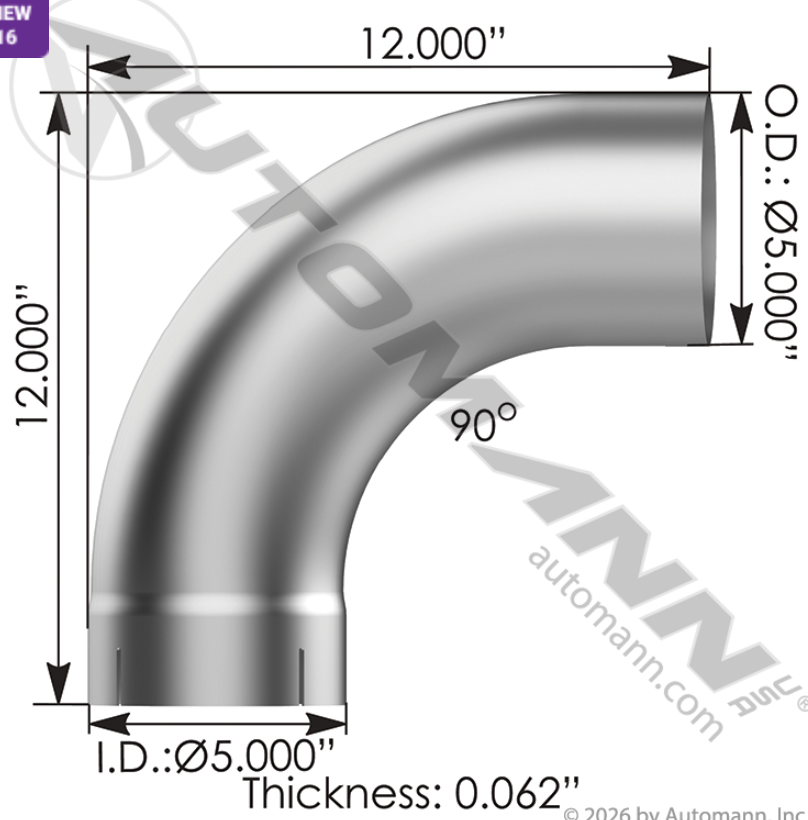 Exhaust Elbow 5" 90 Degree ID-OD Aluminized - 562.U4590E12A