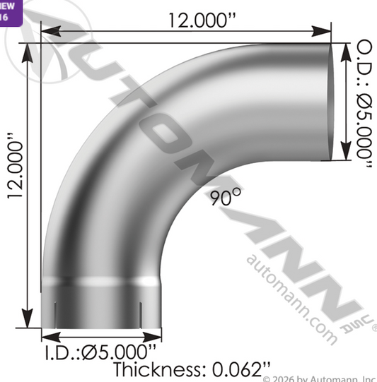 Exhaust Elbow 5" 90 Degree ID-OD Aluminized - 562.U4590E12A