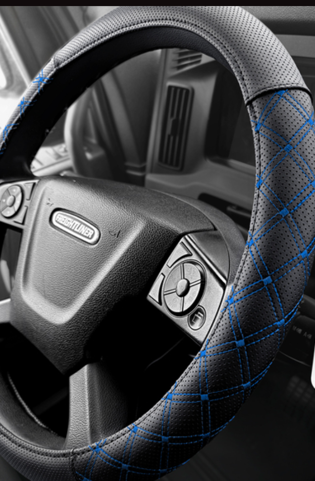 18" Steering Wheel Cover (Black & Blue) - SWC-CH-BLU-L