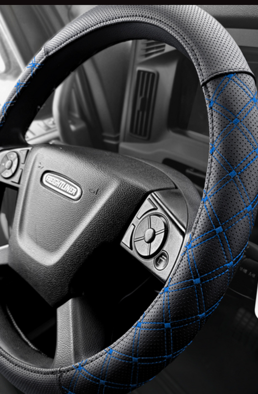 18" Steering Wheel Cover (Black & Blue) - SWC-CH-BLU-L