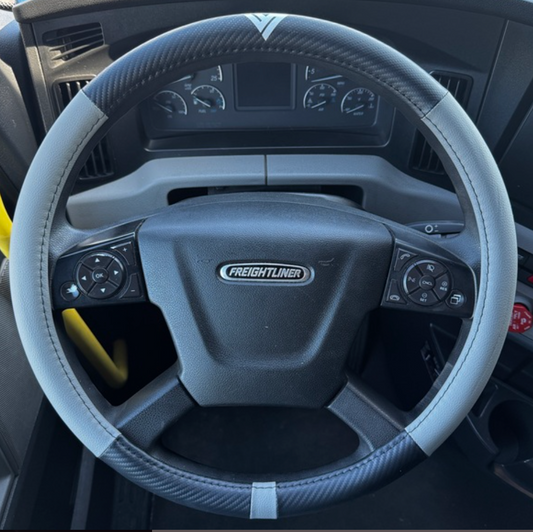 18" Steering Wheel Cover (2 Tone Black & Gray) - SWC-2T-BG-L