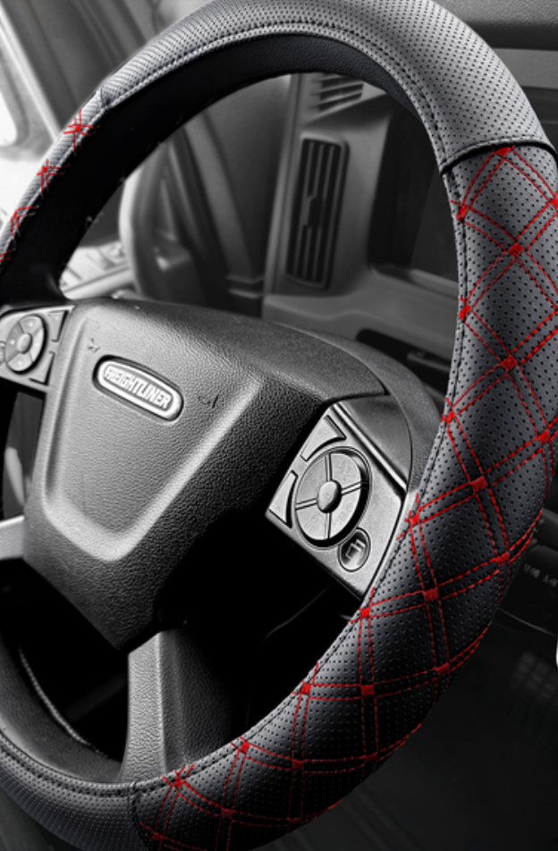 18" Steering Wheel Cover (Black & Red) - SWC-CH-BR-L