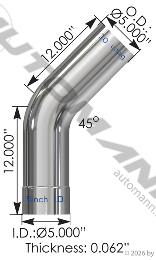 Exhaust Elbow 45 Deg 5in ID-OD Chrome - 562.U4545E12C