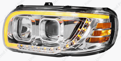 Chrome Projection Headlight With LED Turn Signal & Light Bar For 2008-2024 Peterbilt 389-Driver - 32916