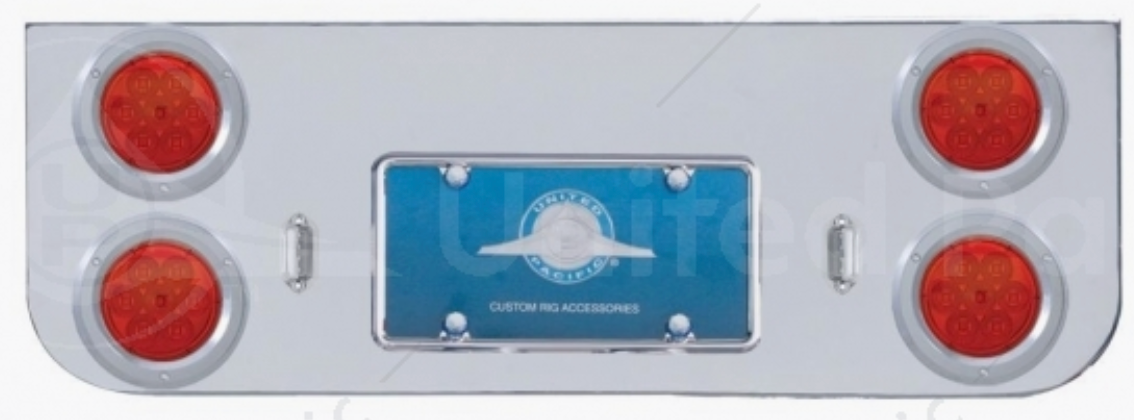 Chrome Rear Center Panel With Four 7 LED 4" Reflector Lights & Bezels - Red LED/Red Lens - 35222