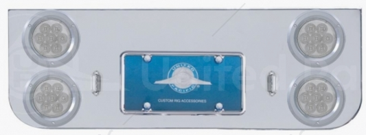 Chrome Rear Center Panel With Four 7 LED 4" Reflector Lights & Bezels - Red LED/Clear Lens - 35223