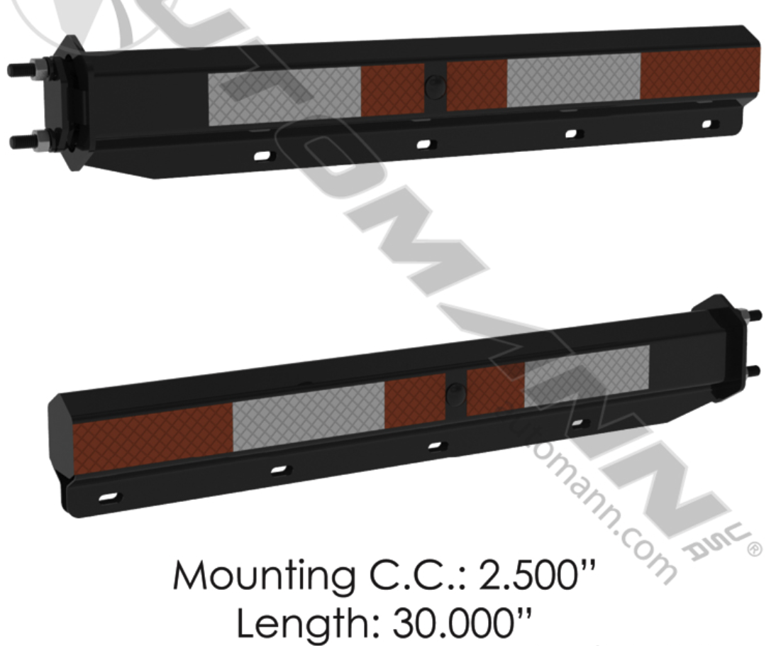 Black spring-loaded straight hanger kit for semi-truck mud flaps, includes 2 hangers with conspicuity tape for secure mounting.
