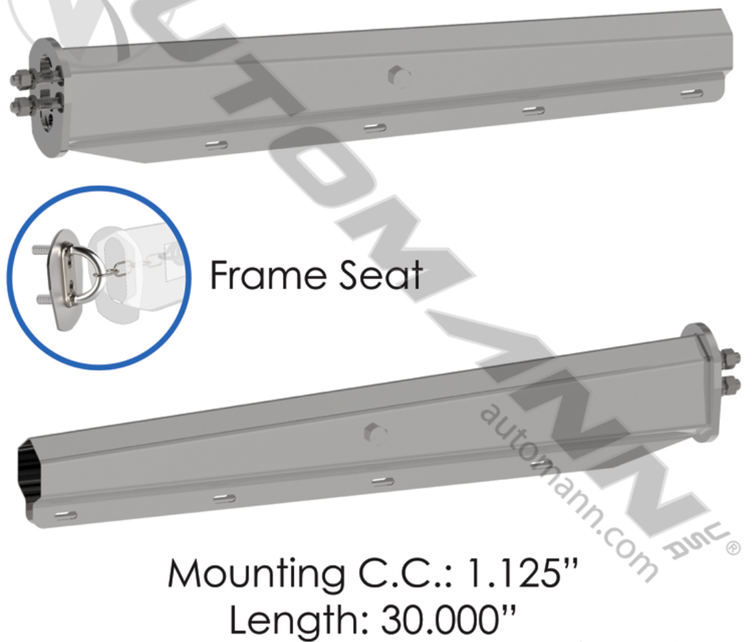 Tapered spring-loaded mud flap hanger made of 201 stainless steel with internal frame seat locator, includes 2 hangers for semi-truck mounting.
