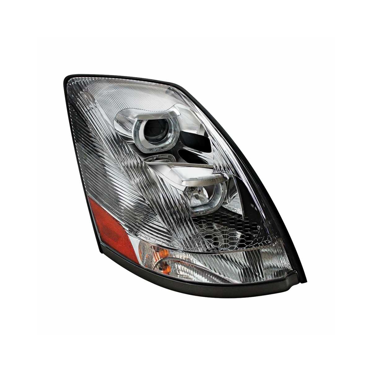 Chrome Projection Headlight w/ Amber LED Light Bar for 2003-2017 Volvo VN/VNL Passenger - 31231