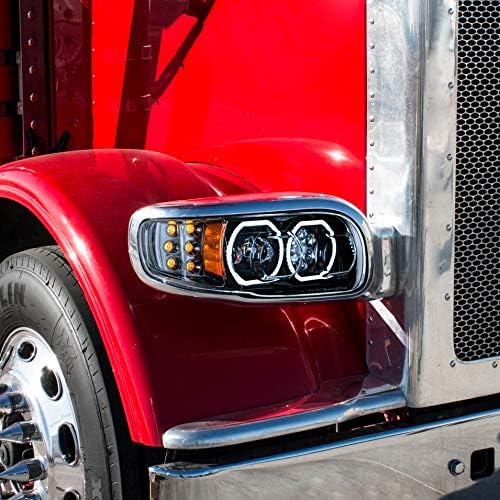 High Power 10 LED Blackout Headlight with 6 LED Turn & 100 LED Halo For 2008-15 PB 388 & 2008-2021 389 - Driver  -  35786