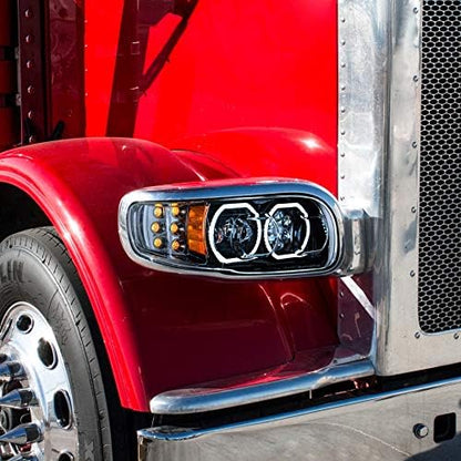 High Power 10 LED Blackout Headlight with 6 LED Turn & 100 LED Halo For 2008-15 PB 388 & 2008-2021 389 - Driver  -  35786
