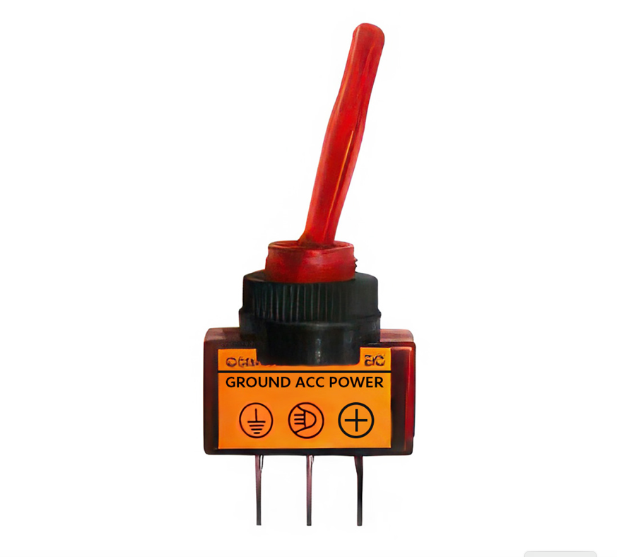 Red illuminated toggle switch, 20A 12V SPST on/off, fits 1/2" hole and panel mounts