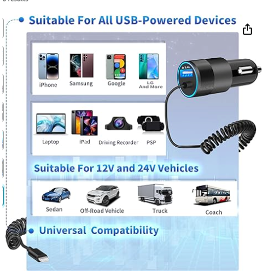 Iphone Fast Car Charger with Power Charger Adapter - X003SKUQ8L