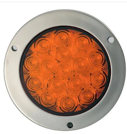 4 Inch  Round Amber 16 SQ Led 12 Volts with Mounting Bracket & Stainless Steel Ring  -  F235498