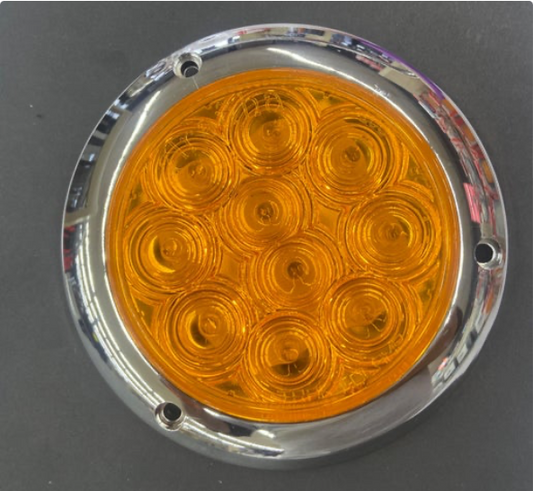 4" Stop/Turn/Tail Fixed 10 LED Light Amber w/Chrome Bezel & Pigtail  -  8096CA