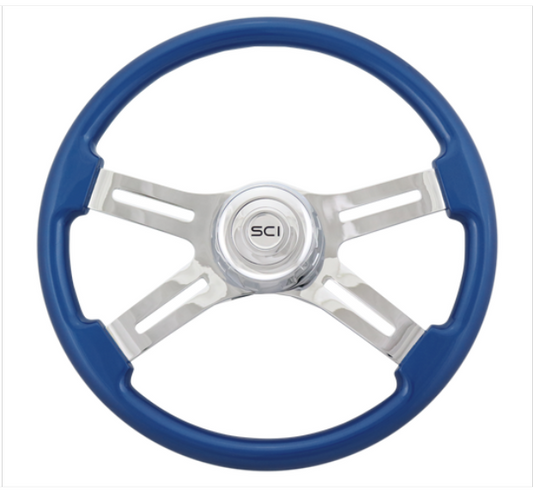 Classic Blue/Chrome 18" Steering Wheel -  581-3003-77502