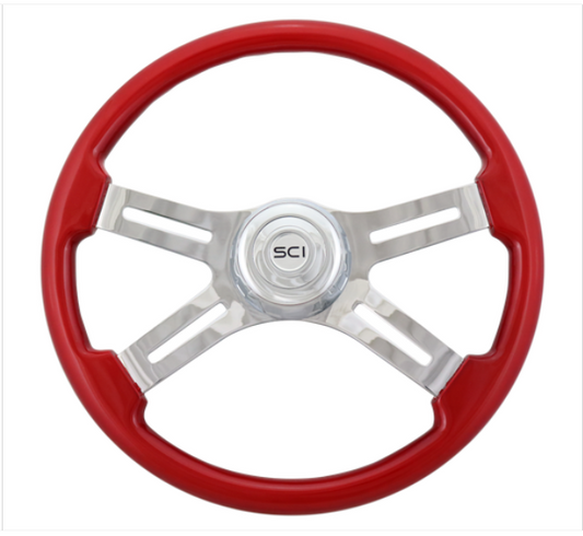Classic Red 18" Painted Wood Rim Chrome Steering Wheel - 583-3003-77502