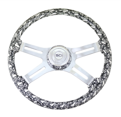 Skulls White 18'' Printed Wood Rim Chrome 4 spoke - 535-3035-77502