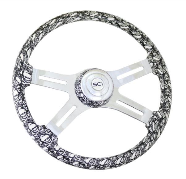 Skulls White 18'' Printed Wood Rim Chrome 4 spoke - 535-3035-77502