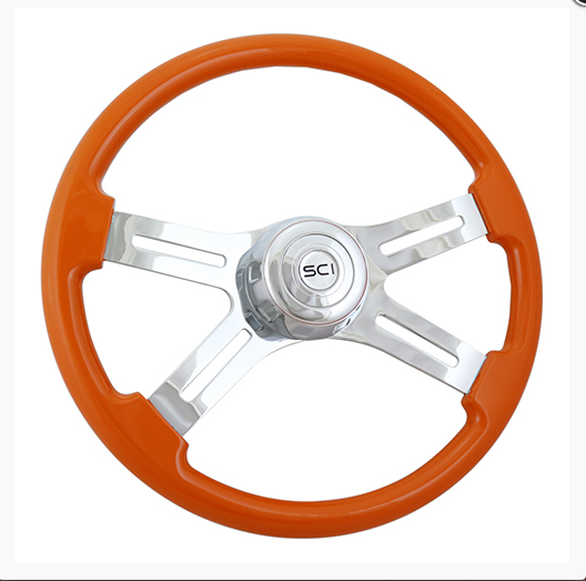 Classic Orange  18" Painted Wood Rim Chrome 4 Spoke  -  576-3003-77502