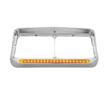 19 LED Rectangular Dual Headlight Bezel with Visor in Amber - 32346