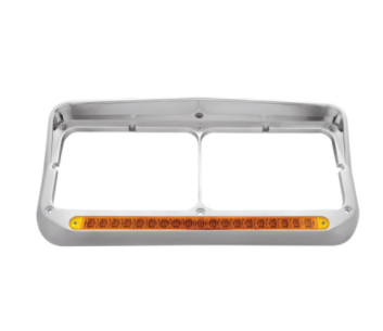 19 LED Rectangular Dual Headlight Bezel with Visor in Amber - 32346