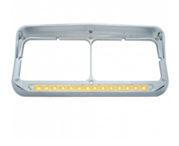 14 LED Chrome Rectangular Dual Headlight Bezel with Visor - Amber Clear Lens - 32352