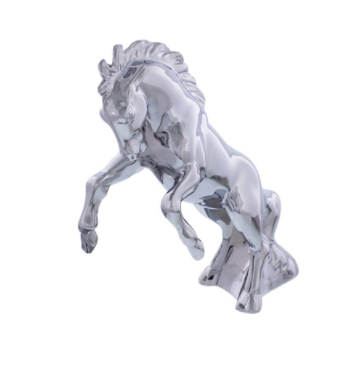 Die-Cast Fighting Stallion Hood Ornament - Chrome -72018
