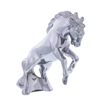 Die-Cast Fighting Stallion Hood Ornament - Chrome -72018