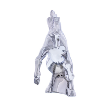 Die-Cast Fighting Stallion Hood Ornament - Chrome -72018