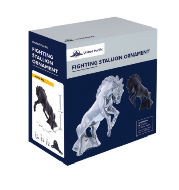 Die-Cast Fighting Stallion Hood Ornament - Chrome -72018