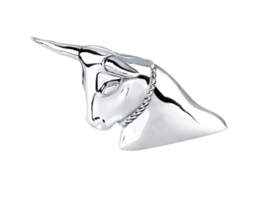 DIE-CAST LONG HORN BULL HOOD ORNAMENT - CHROME -72034